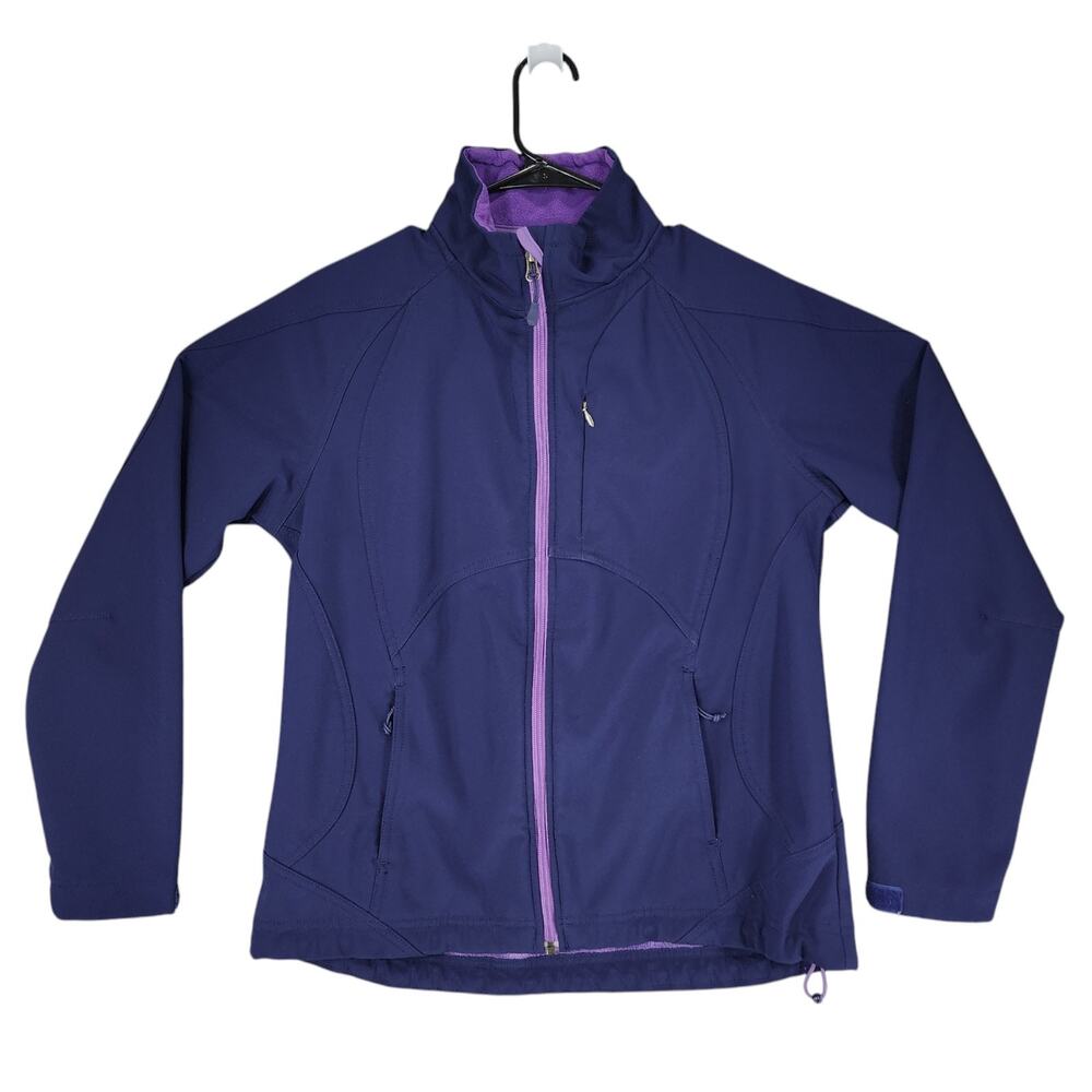 Double Diamond M‎ Softshell Jacket Womens Fleece Lined Purple Zip Pockets Bungee